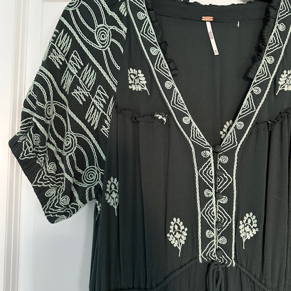 Urban Outfitters Dark Teal and Aqua Embroidered Boho Maxi Dress - Picture 3 of 5